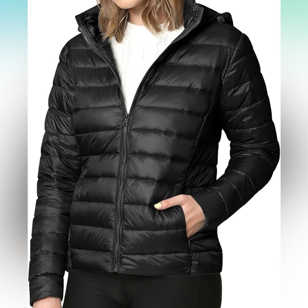 Lock and Love Ultra Light Weight Packable Down Jacket with Removable Hoodie